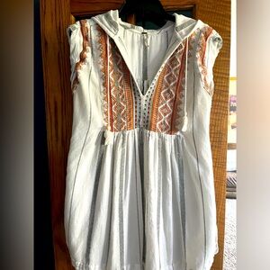 Free People Embroidered Hooded, Pocket Tunic